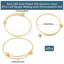 6Pcs Adjustable 304 Stainless Steel Wire Cuff Bangle Making&nbsp;MAK-BBC0001-24A-G