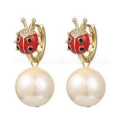 Ladybug with Round Brass Micro Pave Cubic Zirconia Hoop Earrings&nbsp;EJEW-Z164-26G