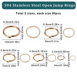 400個 5スタイル 304ステンレススチールオープン丸カン  チェーンメイル織り用  ラウンド  24KGP本金メッキ  4~10x0.8~1mm  内径：2.4~8.5mm  80個/スタイル&nbsp;STAS-SC0006-14