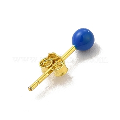 エナメルラウンドボールスタッドピアス  女性のためのゴールデン 925 スターリングシルバー ジュエリー  ブルー  14.5x3mm  ピン：0.8mm&nbsp;EJEW-C020-01G-01