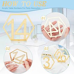 アクリルディスプレイホルダーセット40個  番号1~40の六角形  ゴールド  9.7~11x10.2x0.15~0.2cm  1個/本&nbsp;AJEW-NB0002-67
