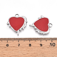 304ステンレスペンダント  エナメル  ハートチャーム  ステンレス鋼色  レッド  21x19x2mm  穴：2.5mm&nbsp;STAS-N108-20B-P