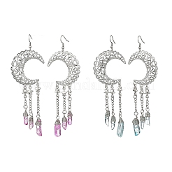 2 Pairs Moon Natural Quartz Crystal Dangle Earrings&nbsp;EJEW-JE06765