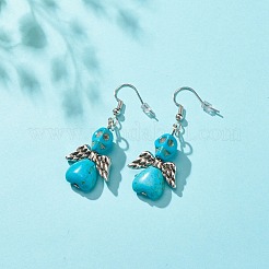 Synthetic Turquoise Skull with Wings Dangle Earrings&nbsp;EJEW-JE04944-04
