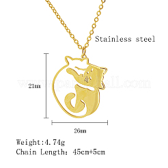 304ステンレススチールペンダントネックレス  女性用アズキチェーン付き  猫の形  18KGP本金メッキ  17.72インチ（45cm）&nbsp;ZE1785-1