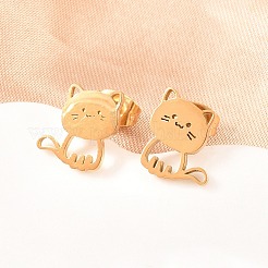 304ステンレススチールスタッドピアス4組  猫の形  ゴールドカラー  7.5~11x7~10.5mm&nbsp;EJEW-G469-02G-03