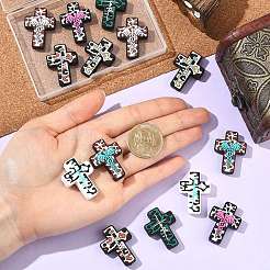 14 個 7 スタイルのシリコン焦点ビーズ  クロス  ミックスカラー  33x24~24.5x7.5~8mm  穴：2~3mm  2個/スタイル&nbsp;SIL-CJ0002-91