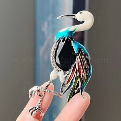 鶴のエナメルピン  バックパックの服のための合金ラインストーンブローチ  カラフル  90x40mm&nbsp;PW-WG47906-01