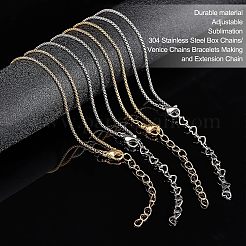 12個 2色 304ステンレススチールベネチアンチェーン/ベニスチェーンブレスレット作り  カニカンとハートエクステンションチェーン付き  ゴールデン·ステンレス鋼色  7-1/8インチ（18cm）  6個/カラー&nbsp;MAK-UN0001-20