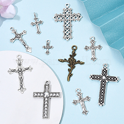 100pcs10スタイルチベットスタイルアロイペンダント  カドミウムフリー＆鉛フリー  クロスチャーム  ミックスカラー  19x10.5x2mm  穴：2mm&nbsp;FIND-YW0006-67
