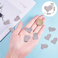 304ステンレスペンダント  空白タグのスタンプ  ハート  ステンレス鋼色  21x26x0.8mm  穴：2mm  30個/箱&nbsp;STAS-PH0018-70P