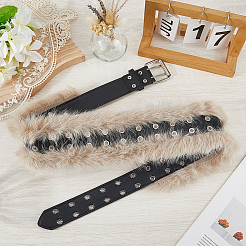 Black Imitation Leather Faux Fur Chain Belts for Women&nbsp;AJEW-WH20006-388A-02