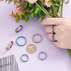16個 8サイズ 201 ステンレススチール 溝付き指輪 女性用  虹色  usサイズ{12}（5mm）〜usサイズ1/4（15.9mm）  14pcs /サイズ&nbsp;RJEW-UN0002-38M