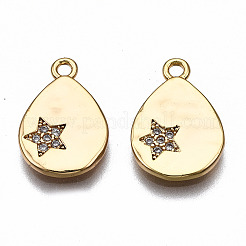 真鍮マイクロパヴェクリアキュービックジルコニアペンダント  ニッケルフリー  星と涙  18KGP本金メッキ  16x11x1.5mm  穴：1.6mm&nbsp;KK-Q277-042-NF
