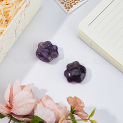 天然アメジスト彫刻像2個、自宅オフィスのデスクトップ装飾用  猫の足のプリント  30x28mm&nbsp;G-FH0002-75B
