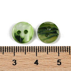 淡水シェルボタン  2穴  フラットラウンド  ライム  10x1.5~2mm  穴：1.7mm&nbsp;SHEL-C005-01C-09