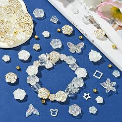 DIYジュエリー作りキット  不透明アクリルビーズとペンダント  混合形状  ホワイト  5.5~22x5.5~27x3~9mm  穴：1~1.8mm  約20g /セット  20~25個/セット&nbsp;MACR-CJC0004-20H