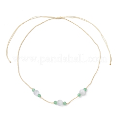 Adjustable Dyed Natural Malaysia Jade & Cat Eye Round Beaded Braided Necklaces&nbsp;NJEW-JN05325
