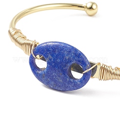 Natural Lapis Lazuli Coffee Bean Open Cuff Bangle&nbsp;BJEW-G660-01G-12