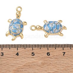 エナメルペンダント付き真鍮  カメのチャーム  18KGP本金メッキ  ディープスカイブルー  24.5x13.5x4mm  穴：2mm&nbsp;KK-CBA61F8-04G-01