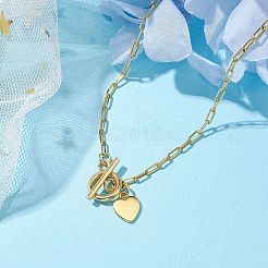真鍮ペーパークリップチェーンネックレス  真鍮チャームネックレス  ハート  ゴールドカラー  17.52インチ（445mm）&nbsp;NJEW-JN04842