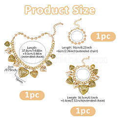 CCB プラスチックグラデーションハートペンダント、アルミツイストチェーンネックレス、真鍮チャームブレスレット、ラウンドビーズブレスレットセット（女性用）  真鍮丸ビーズ  ゴールドカラー  14.88インチ（37.8cm）&nbsp;SJEW-DC0001-02