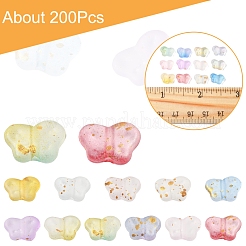 グラデーションカラー透明アクリルビーズ200個  金色の箔付き  蝶  ミックスカラー  7.5x10x3.5mm  穴：1.5mm&nbsp;MACR-FS0002-02