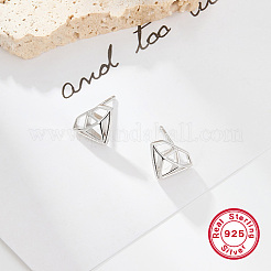 Anti-Tarnish Diamond Shaped Rhodium Plated 925 Sterling Silver Stud Earrings for Women&nbsp;CC0572-1