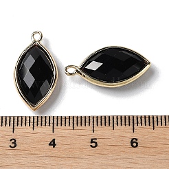 天然石オブシディアンペンダント  プラチナ真鍮エッジ付き  多面カット  馬の目  22x12x5.5mm  穴：1.8mm&nbsp;G-B009-01G-W