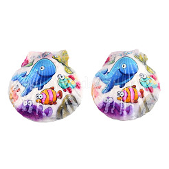 Printed Natural Freshwater Shell Big Pendants&nbsp;SHEL-N032-235-04