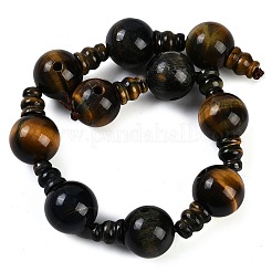 Natural Yellow Tiger Eye & Dyed Blue Tiger Eye(Dyed & Heated) 3-Hole Guru Beads Strands&nbsp;G-H064-E05-03A
