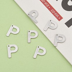 変色しにくい304ステンレススチールの文字チャーム  文字.p  11x8.5x0.8mm  穴：1mm&nbsp;LS-STAS-O072-P