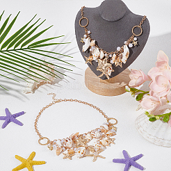 2Pcs Summer Beach Natural Shell & Resin Imitation Pearl Bib Necklaces&nbsp;NJEW-UN0001-55