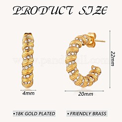 キュービックジルコニアC字型スタッドピアス  金メッキ 304 ステンレススチール ハーフフープピアス 女性用  透明  22x4mm&nbsp;JE952B