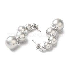 ラックメッキ真鍮ラウンドボールダングルスタッドピアス  長持ちメッキ  プラチナ  43x13.5mm&nbsp;EJEW-Q786-04P