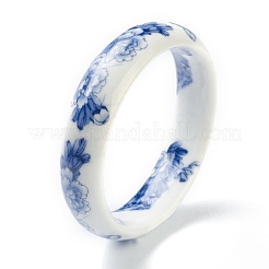 ファッションレディースプリント磁器バングル  花柄  ブルー  内径：2-3/8インチ（5.9cm）&nbsp;BJEW-J184-05