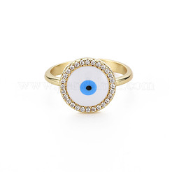 Flat Round with Evil Eye Enamel Lucky Cuff Ring&nbsp;RJEW-N035-084-NF