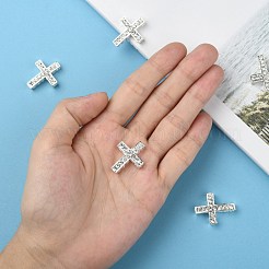 合金ラインストーンビーズ  グレードA  クロス  銀色のメッキ  クリスタル  25x20x6mm  穴：1.5mm&nbsp;RB-C1343-01S