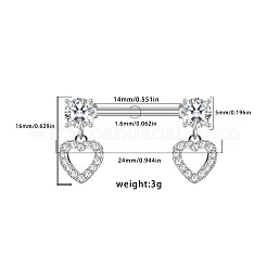 316l サージカルステンレス ニップルバーベル  ステンレス鋼色  ハート  24x16mm  ピン：1.6mm&nbsp;WG3FCD0-05