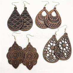 4 Pairs Wood Dangle Earrings&nbsp;FS-WGCC0C4-01