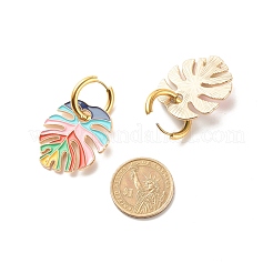 Monstera Leaf Enamel Charm Dangle Hoop Earrings&nbsp;EJEW-JE04853