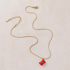 Vintage European 304 Stainless Steel Crystal Rhinestone Red Coin Candy Charm Necklaces with Enamel for Women&nbsp;EK6203