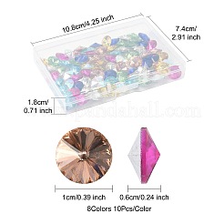 80色のガラス製ポイントバックラインストーン8個  リボリラインストーン  バックメッキ  ダイヤモンド  ミックスカラー  12x6mm  10個/カラー&nbsp;RGLA-FS0001-20