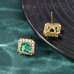 Brass Micro Pave Green Cubic Zirconia Stud Earrings for Women&nbsp;EJEW-F418-19G