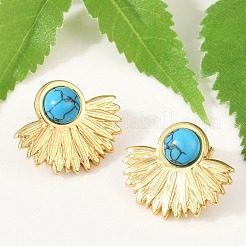 Fan 304 Stainless Steel Synthetic Turquoise Stud Earrings for Women&nbsp;EJEW-U046-17B-G