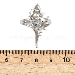 真鍮マイクロパヴェキュービックジルコニアカフスリング  プラチナ  シェル形状  30.5x15mm&nbsp;RJEW-P167-02C-P