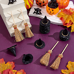 ハロウィン木製ミニほうき20個  小道具の装飾を装ったドールハウスアクセサリー用  ハロウィン PVC 子供用 魔女帽子 20個  ミックスカラー  37~105x34~35x8mm&nbsp;DJEW-ME0001-07