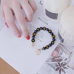 2 Strands Gold Stamp Glass Beads Strands&nbsp;GLAA-HY0001-42
