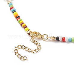 Tortoise Dyed Synthetic Turquoise & Shell Pearl & Glass Seed Beaded Necklace&nbsp;NJEW-TA00054