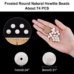 つや消しの丸い天然マグネサイトビーズ連売り  染め＆加熱  ホワイト  8mm  穴：1mm  約47個/連  15インチ  1連売り/箱&nbsp;G-AR0003-23